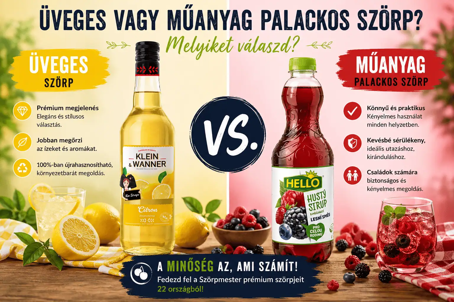 Üveges vagy műanyag palackos szörp